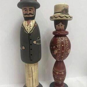 Folk Art Figurines Hand Painted Signed by Emily S. Country Plus 1983 Wooden Wood